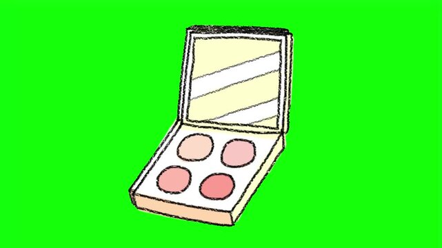 Open makeup compact palette with mirror hand drawn vector illustration isolated on green screen.
