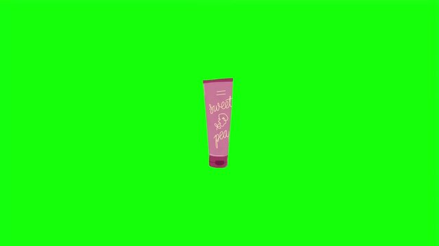 Sweet pea lotion tube cosmetic product vector illustration isolated on green screen.   