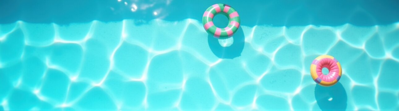 Two life rings floating in a pool of water