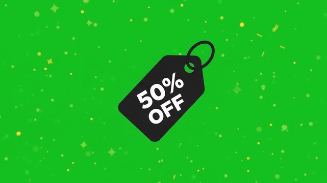 Simple Black Friday 50 Percent Off Tag Motion Graphic Isolated on Green Screen