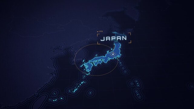 Digital map interface highlighting Japan as a travel destination in East Asia.