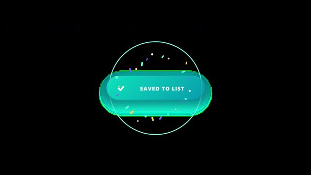 High-resolution 4K UI/UX motion graphic featuring a Bookmark Ribbon Save button micro-interaction. A pointer clicks the button, morphing it into a circular badge where a unified bookmark ribbon unfurl