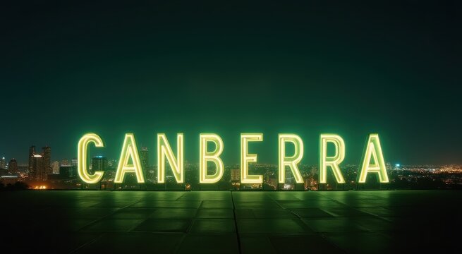 Arge sign that says canberra in neon lights