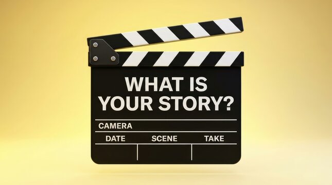 Open black and white director clapperboard displaying inspirational text isolated against solid yellow background