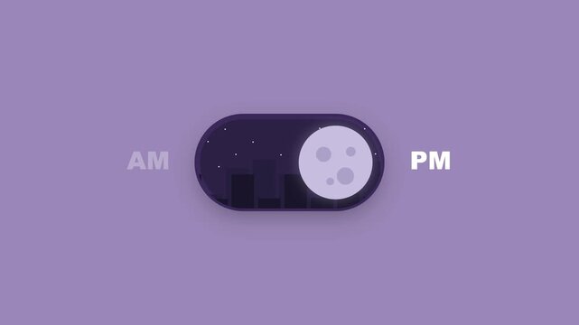 Digital toggle switch animation switching between day and night city view