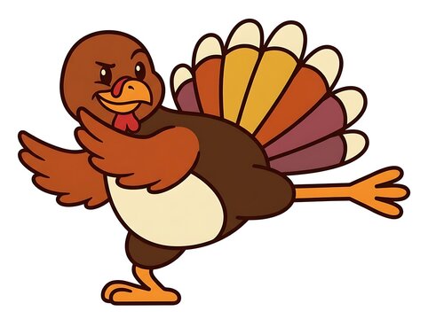 Cartoon turkey illustration running with arms flailing in a playful pose