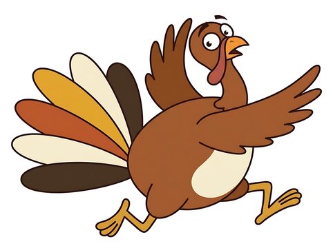 Cartoon turkey running in a hurry with a surprised expression
