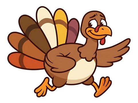 Cartoon turkey running quickly with a happy expression thanksgiving illustration