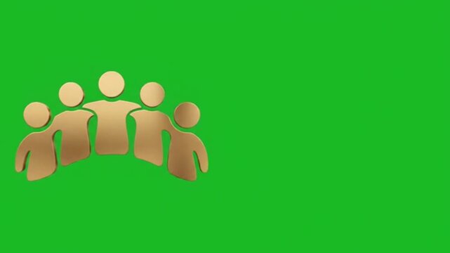 Animated logo of a group of diverse people standing together with raised arms on green screen chroma key background loop