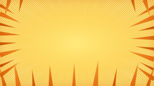 A vibrant yellow comic book template featuring sharp orange framing edges designed for dramatic action storytelling presentations and exciting graphic novel announcements to engage readers