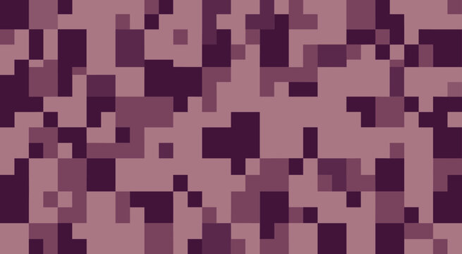 A seamless pixelated camouflage pattern in shades of dark and light muted purple color tones