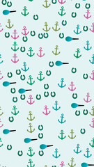 Seamless pattern of anchors, horseshoes, and blue objects © minar
