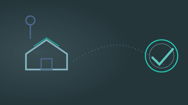 Smart Home Network Connectivity: A minimalist graphic illustrating a smart home outline connected to a verified checkmark, symbolizing secure and reliable network access.