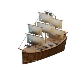 Pirate Sailing Wooden Ship Isolated on PNG Transparent Background © AMBIKA