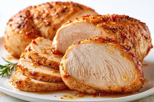 Roasted sliced turkey breast with spices on plate healthy food meal