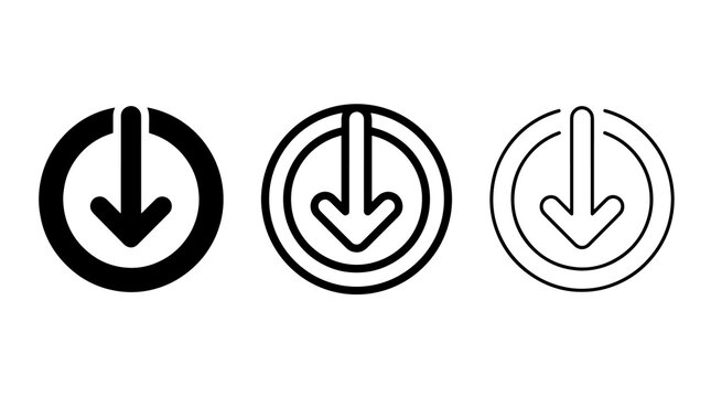 Black download arrow circular icons set on a clean background