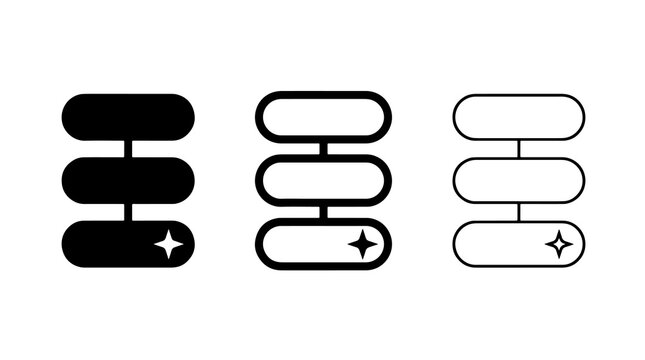 Black and outline pill menu icons with sparkle decoration