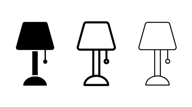Black and outline desk lamps icon set