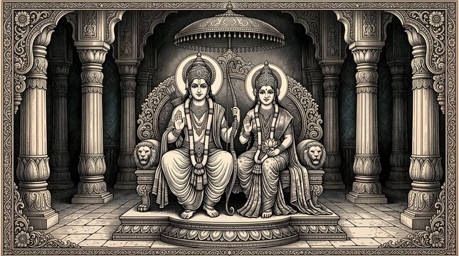 Lord Rama and Sita on Royal Lion sutting vivah panchami 