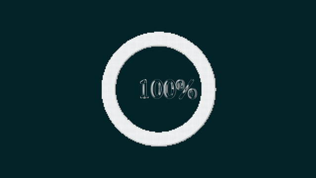 Digital loading circle indicates 100 percent complete file installation. Modern loading circle confirms status. Clean loading circle graphic for computer software.