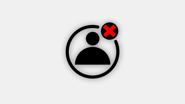 User profile icon with cross symbol indicates deleted account access. Clean user profile icon manages users. Modern user profile icon for mobile application UI.