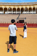 Tourists visiting plaza de toros de la maestranza bullring © amfer75