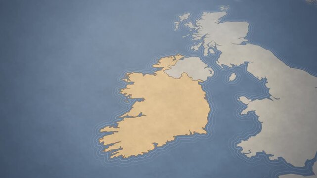 Vintage style map of Ireland and the British Isles for geography and travel concepts.