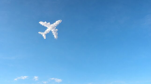 Minimalist Concept of an Airplane Shaped Cloud Floating in a Clear Bright Blue Summer Sky Background