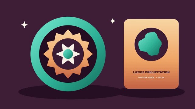 Upcycled battery grade lithium carbonate precipitation silo and high speed centrifuge drum in grainy gouache 2D vector loop