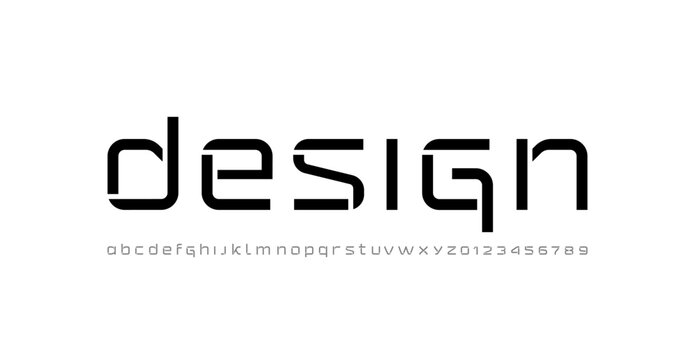 Technical future font, digital cyber alphabet, lowercase letters and numbers, vector illustration 10EPS