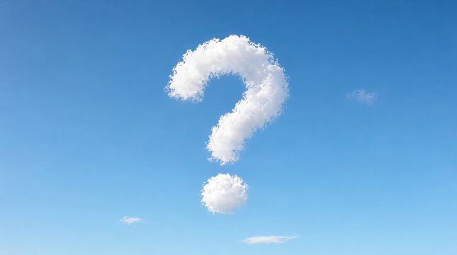 A Single Question Mark Shaped White Cloud Against a Vast Aesthetic Blue Summer Sky Background