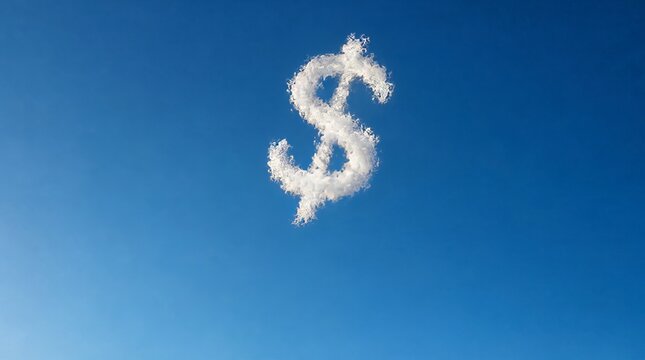 Minimalist Cloud Formation Resembles United States Dollar Sign Against Bright Blue Sky Background