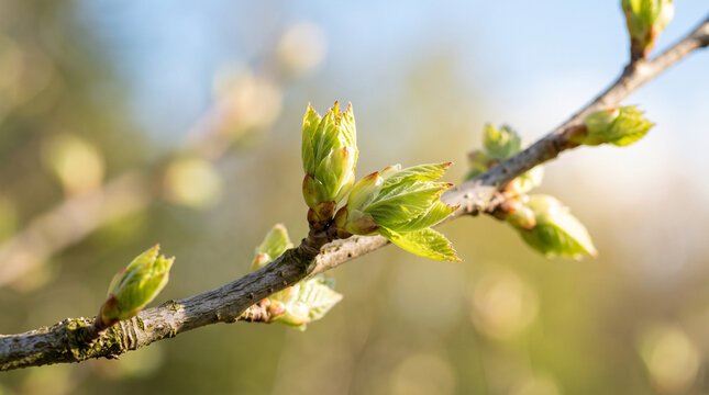 Close-up of budding tree branch during spring equinox  