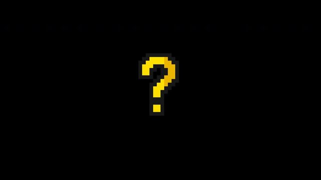 A yellow outlined pixel question mark bobs with a delayed dot movement in an eight second transparent loop.
