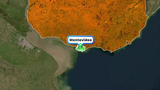Uruguay Map Animation Highlighting Montevideo Capital Region with Location Pin
