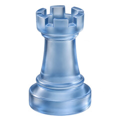 Frosted blue glass chess rook with a crenellated crown © Saeid