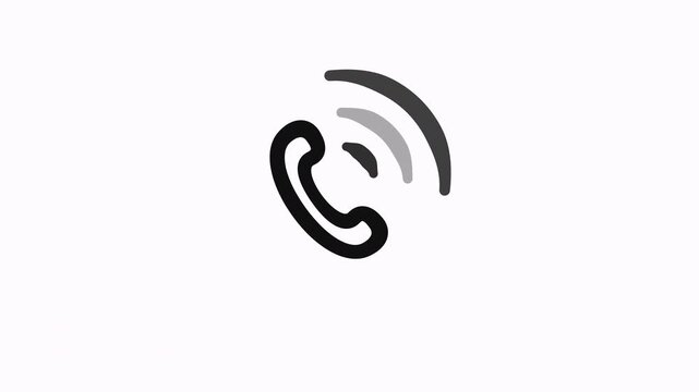 Minimalist black handset icon ringing on a white background for customer support and hotline concepts.