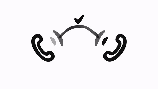 Inked animation of two telephone handsets ringing and establishing a successful communication connection.