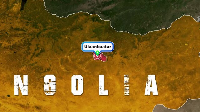 Mongolia Map Animation Highlighting Ulaanbaatar Capital Region with Location Pin