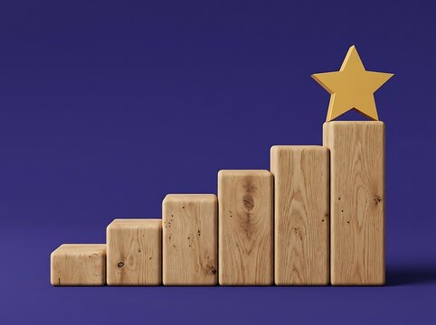 Wooden blocks stacked ascending with golden star on top