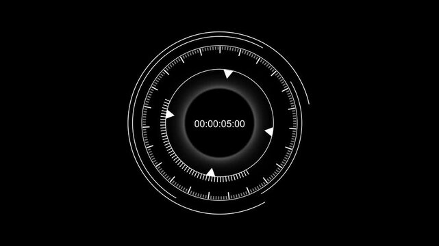 Timer display animation displays circular countdown HUD rings on dark space. Schedule timing data guides display. Interval tracking consoles use active timer display.