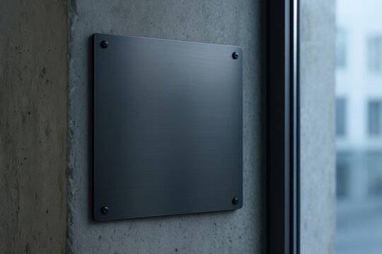 Minimalist metal plaque on wall