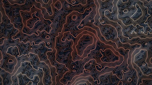 Copper topographic contour lines over shaded terrain loop