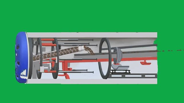Animated Tunnel Boring Machine TBM Excavating Underground Tunnels, 3D Industrial Construction Machinery Animation for Subway and Infrastructure Projects