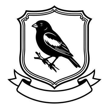 Lark Bunting Perched in Ornate Shield Emblem