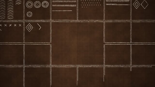 African Mudcloth Pattern Hand Painted in Cream on Brown Cotton Animation