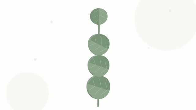 Minimalist 2D animation of a green plant stem with four circular leaves