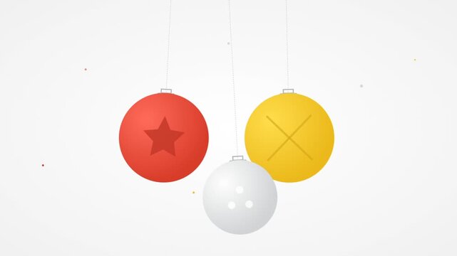 Minimalist hanging spheres with symbols swinging in rhythmic pendulum motion