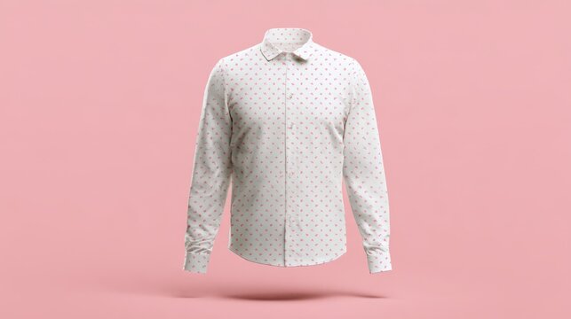 White long sleeve shirt with subtle valentine print on solid pink background, minimalist romantic apparel mockup for valentine&rsquo;s day fashion, custom clothing design, casual wear and seasonal gift merc