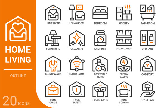 home and living outline icon collection for web, app, UI, UX, dashboard, presentation and infographic and print design